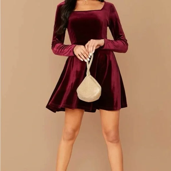 SHEIN | Dresses | Belle Square Neck Flared Velvet Dress | Poshmark